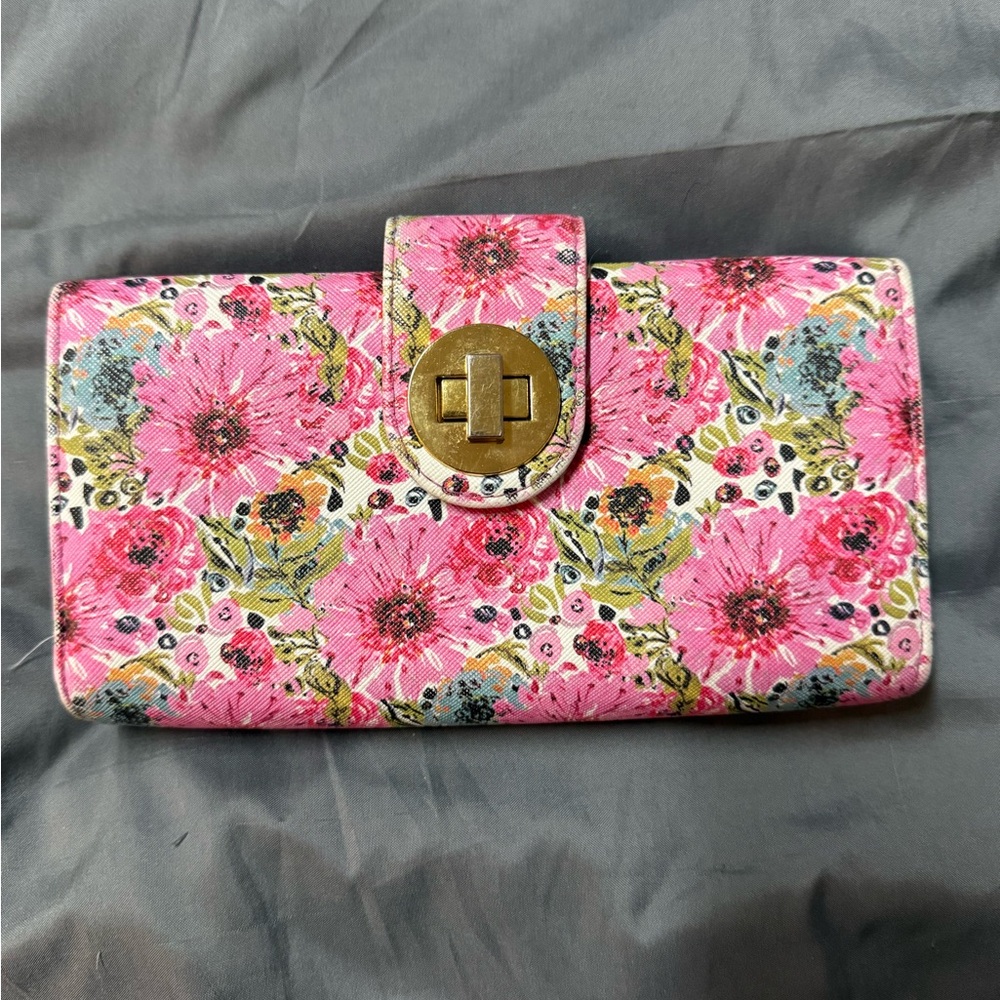 Floral Pink Turn-Lock Wallet Clutch